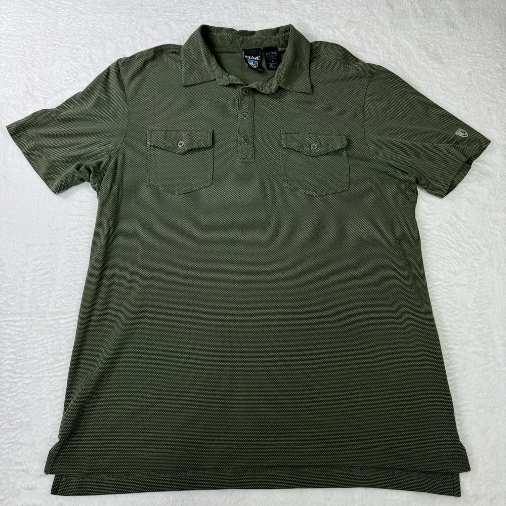 KUHL Engineered Performance Polo Shirt Mens Medium Wicking Forest Green Stretch - Picture 2 of 8